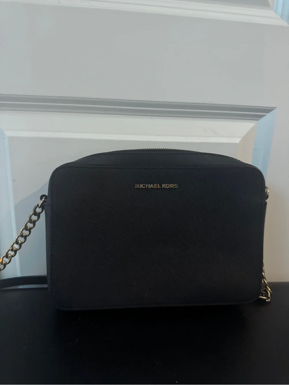 Michael Kors Black Leather Crossbody with Gold Hardware